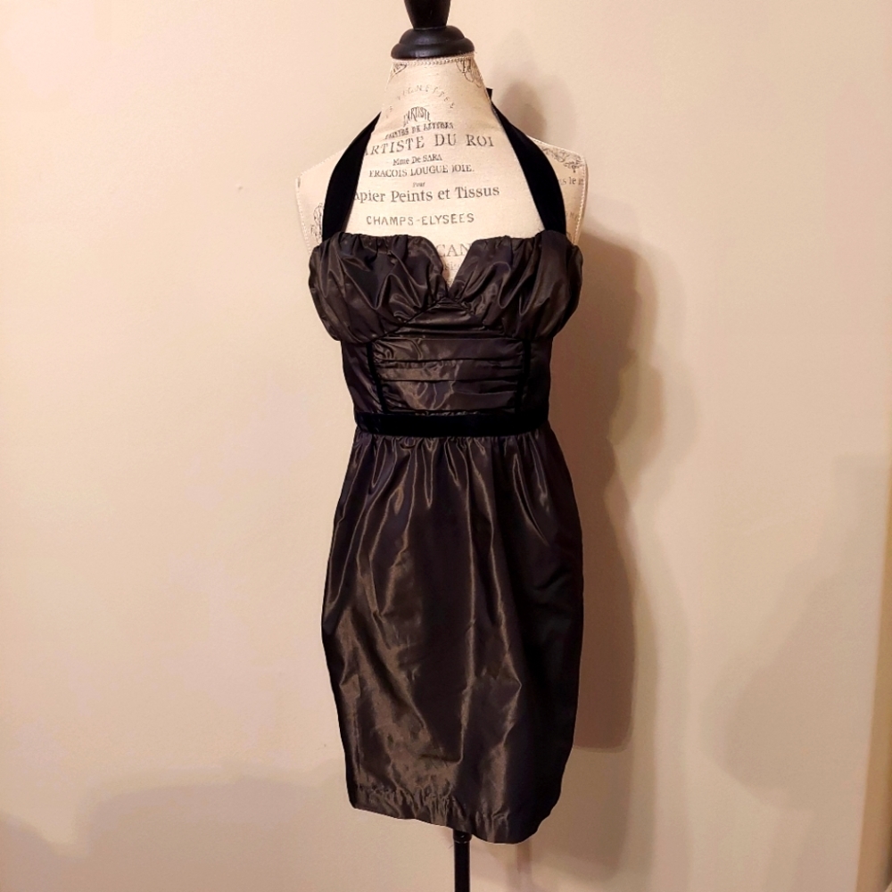 BCBGeneration Dark Brown Satin Halter Dress 10
